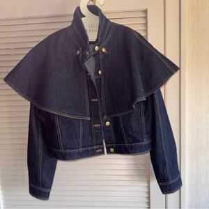Ulla Johnson Dark Blue Denim Cape-Trim Jacket